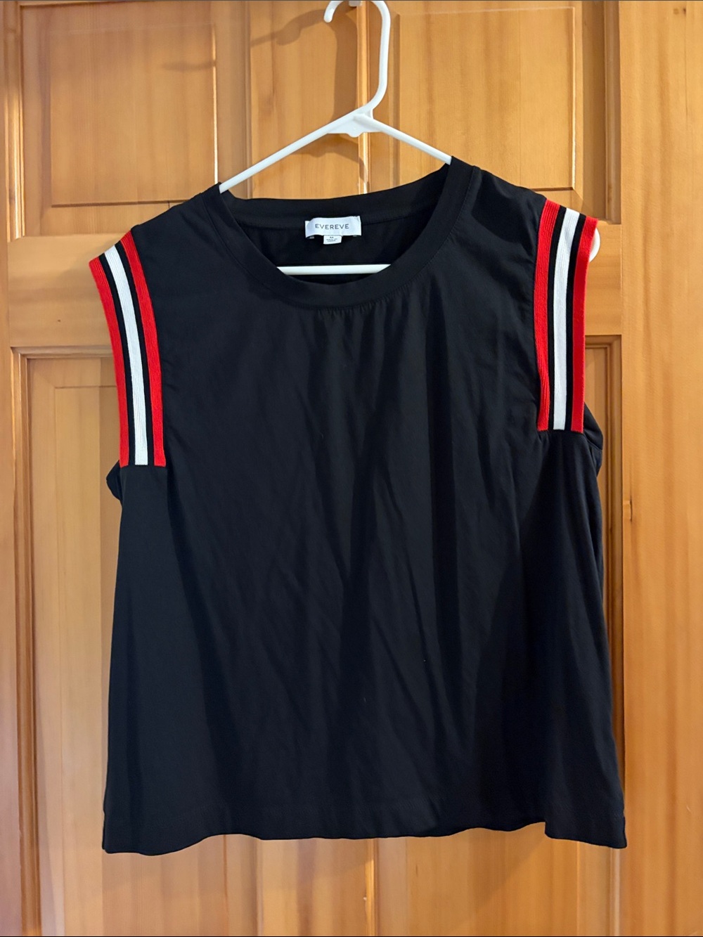 Evereve Black Tank with Red and White Shoulder Stripes